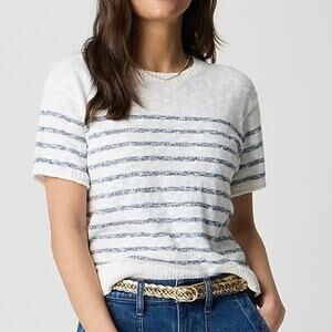 NWT J.Crew Factory Striped Short-Sleeve Relaxed Beach Sweater Blue White Size L